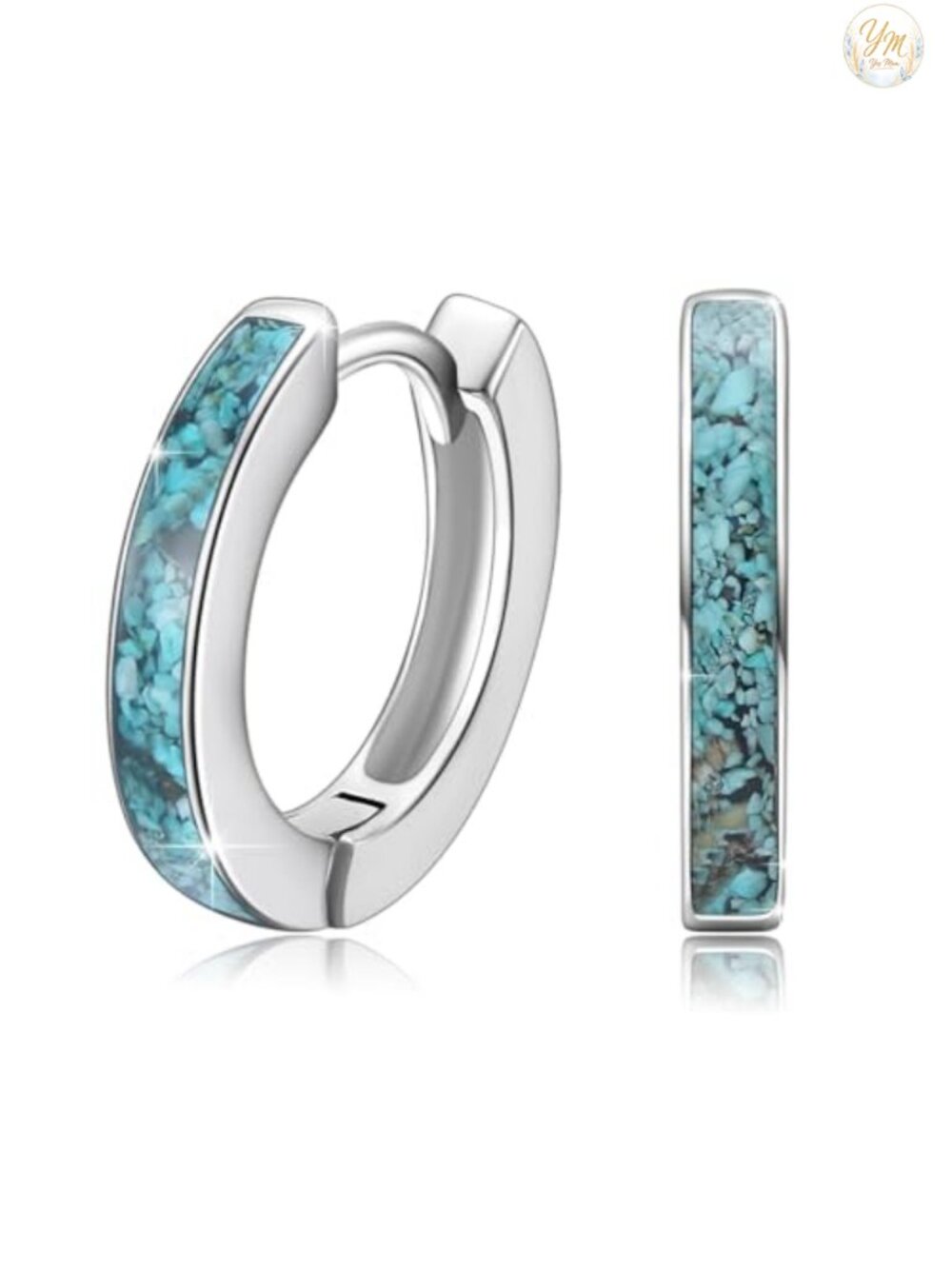Sterling Silver Turquoise Huggie Hoop Earrings Hypoallergenic Dainty 14mm